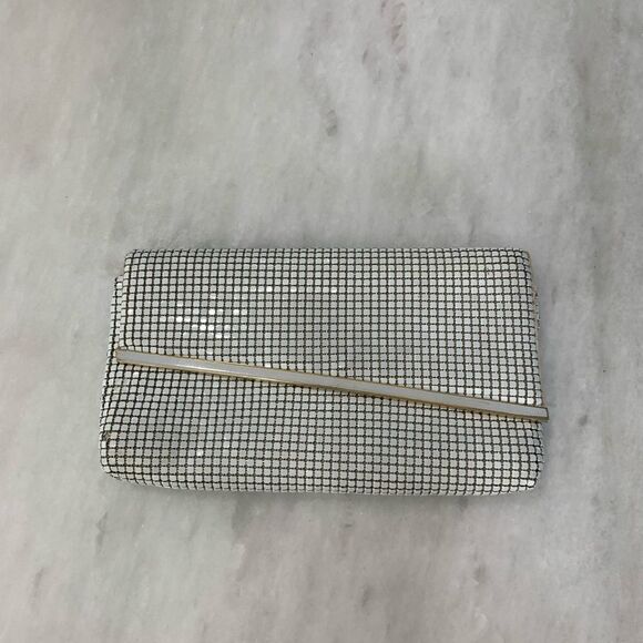 Vintage STUDIO IMPORTS White Gold Metal Mesh Purse Envelope Clutch 1970s 1980s - Picture 1 of 6